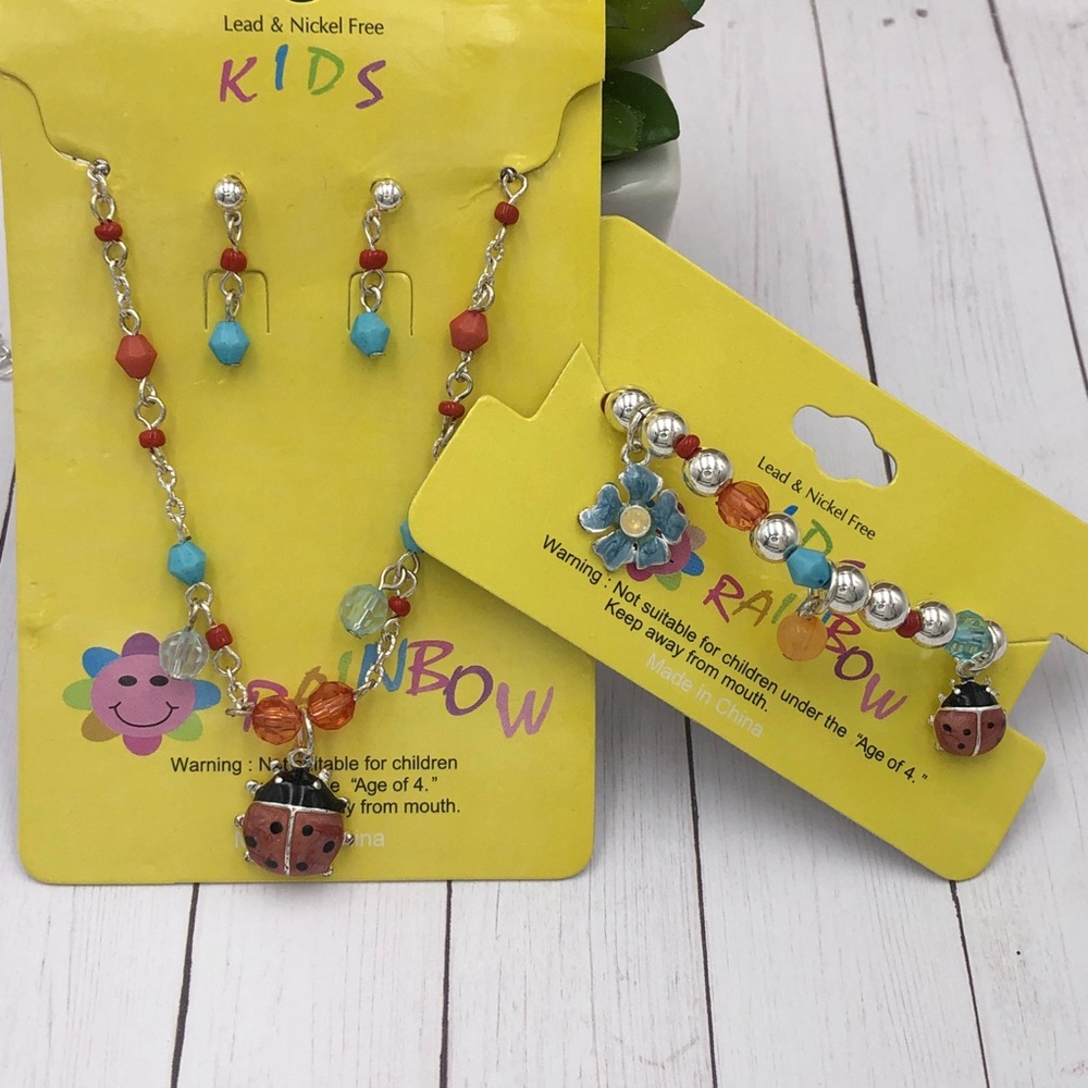 🌼 Girls Ladybug Necklace & Bracelet Set